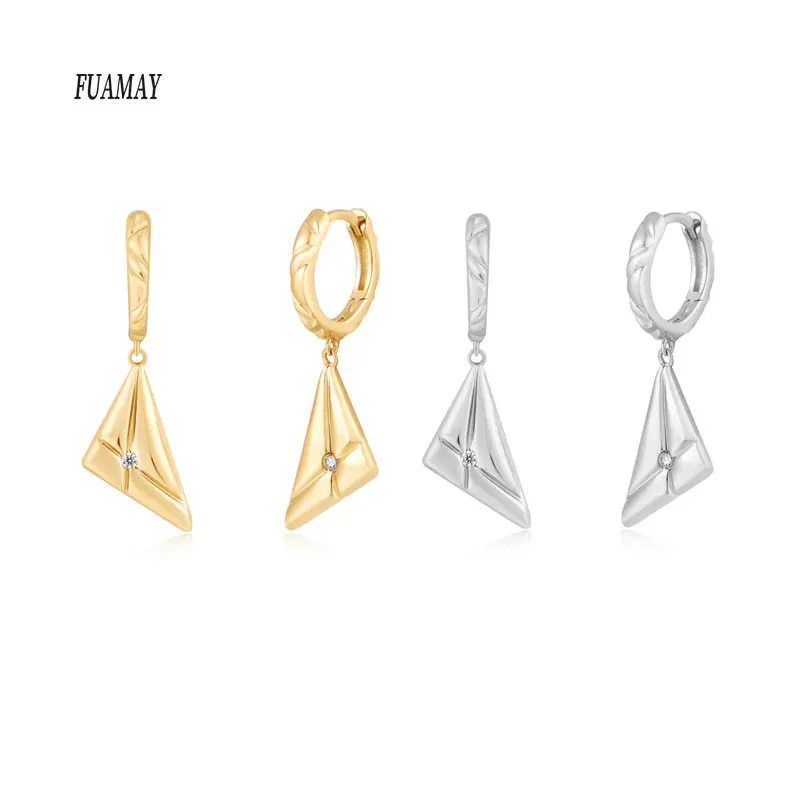 FUAMAY Wholesale Triangle Shape 925 Sterling Silver Drop Earrings Jewelry Women