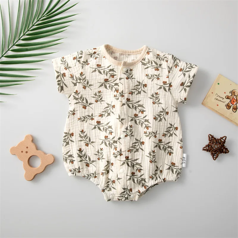 Hot Sale Printed Pure Cotton Newborn One-piece Short Sleeve Creeper Baby Bodysuits Baby Triangle Jumpsuits Romper Baby Clothes