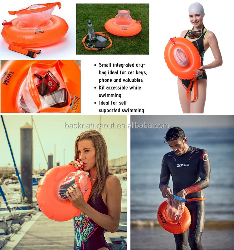 PVC Open Water Swimming Safety Buoy Tow Float Donut Floating Air Dry Bag Inflatable Buoy for Swimmers and Triathletes