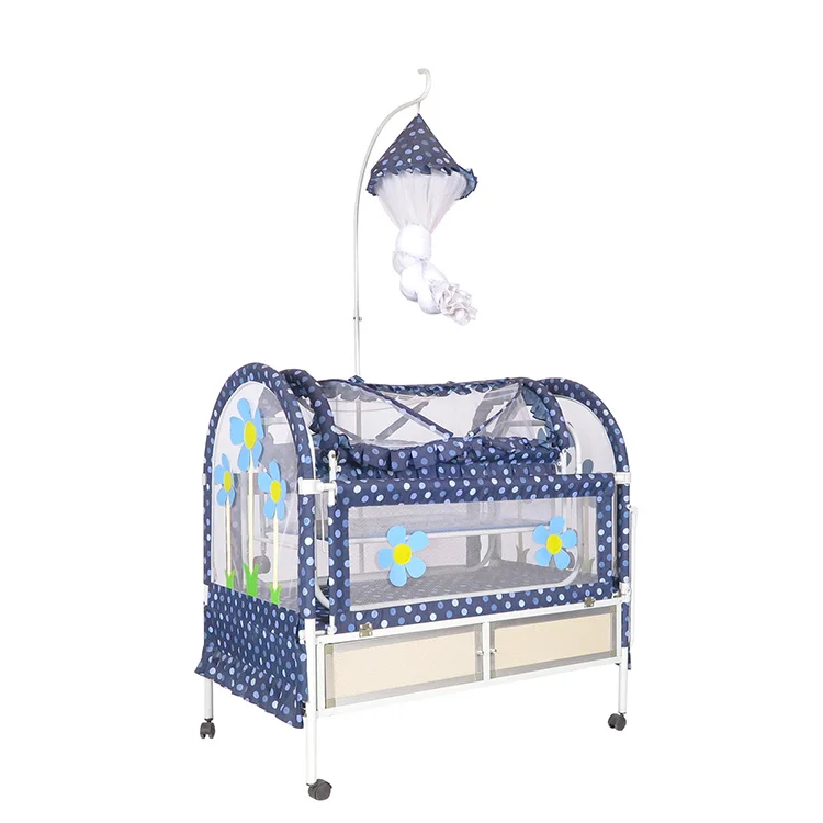 Hot selling Cartoon Flower Pattern Iron Bed Side Crib Kendall Crib Cradle Baby Travel Beds With Factory Price