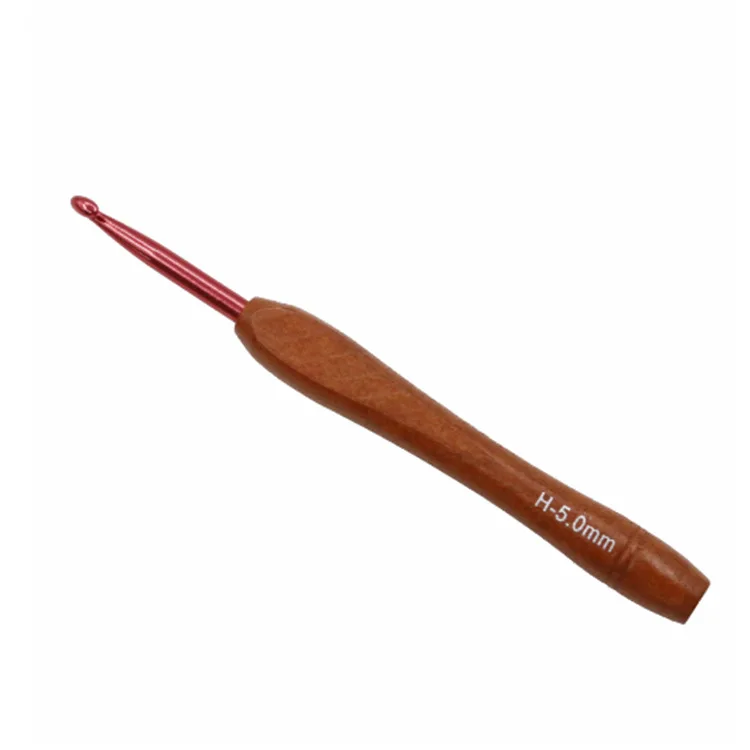 2023 new color crochet head wooden handle multi-size knitting tool set color aluminum crochet