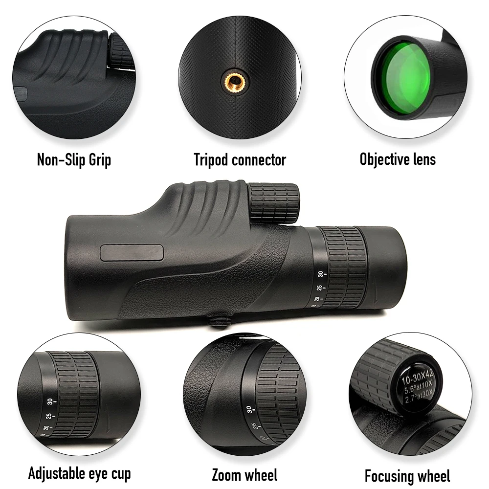 Super Zoom Telescope 10 -30x42 High Power Optical Zoom Monocular with Phone Adapter Tripod