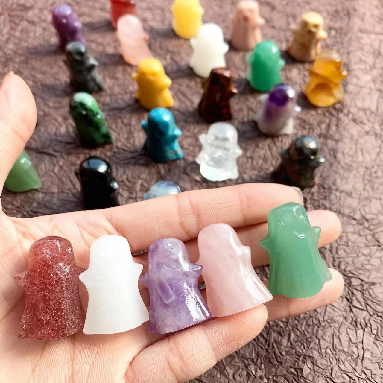 Natural Crystal Specter  Carved Crafts Healing Stone  Rose Quartz  Obsidian Ghost For Halloween
