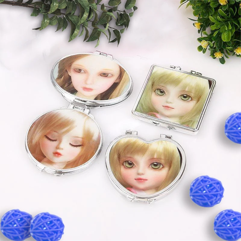 Wholesale Top Fashion Make Up Portable Mini Pocket Logo Hand Held Small Round Little Compact Folding Vanity Girl Cosmetic Mirror