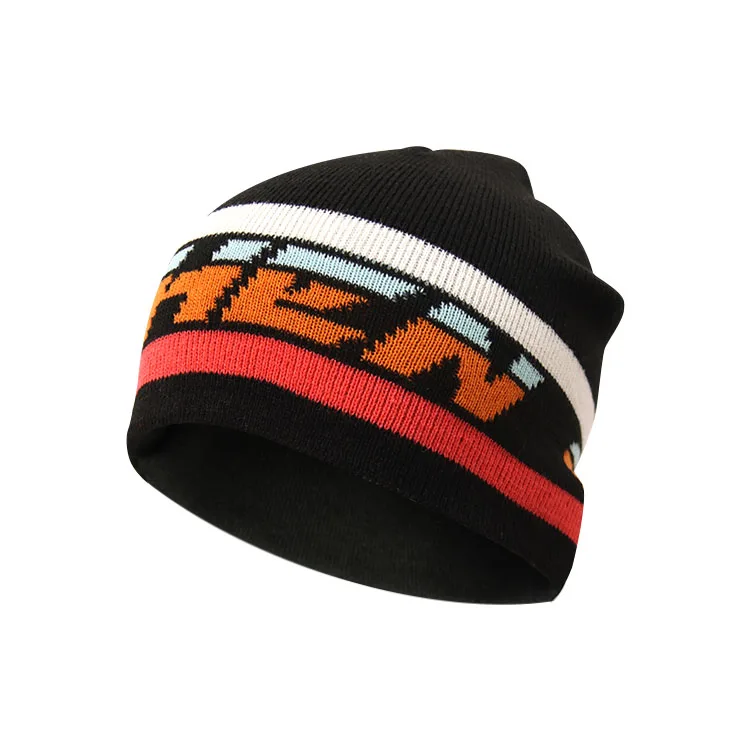 Custom jacquard logo knit beanie hat wholesale