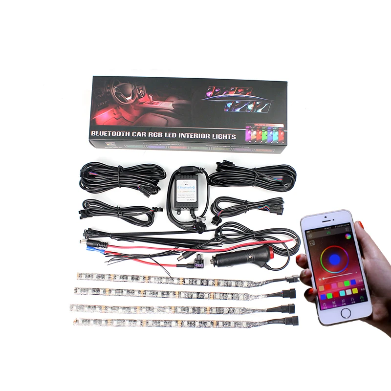Newest RGB LED Interior Light Kit with Blue Tooth Universal Cars Accent Neon Lighting For Car Foot LED Strip Lights