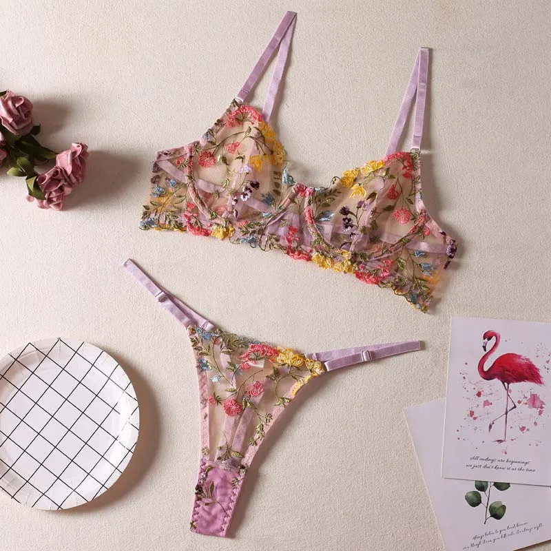 Custom Logo Net Bra Set Sexy White Lace Bra Girls Transparent Panty Set Sexy Girl Beach Bra Sets Underwear