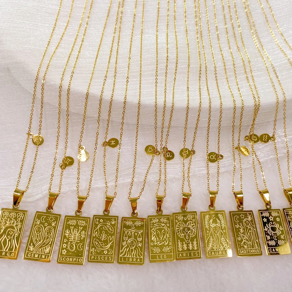 Stainless Steel 18K Gold Plated Horoscope Zodiac Star Sign Pendant Necklace