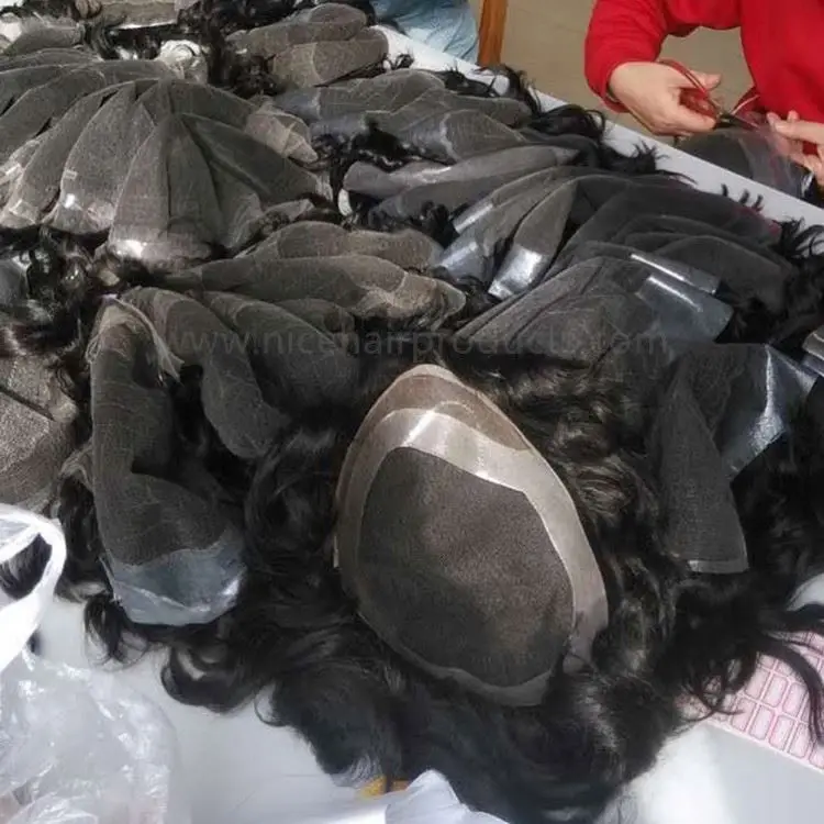 Factory mens thin skin toupee human hair toupee 004  grey hair