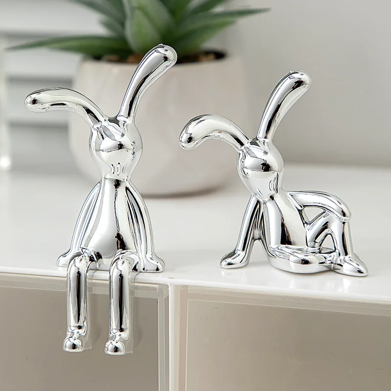 1pc Long Eared Rabbit Center Console Decor Pastable Plating Rabbit 3D DIY Home Furnishings Ornament