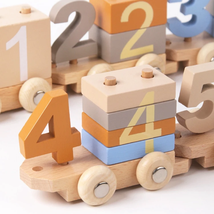 Early Learning Montessori wooden number train toy Kids stacking sorting blocks Set Toy