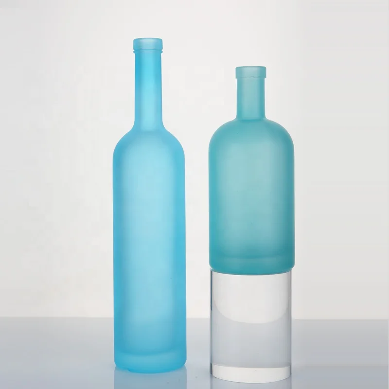 Supplier OEM ODM Liquor Bottle Packaging Blue Frosted 700ml Whisky Gin Rum Vodka Cognac Brandy Bottle