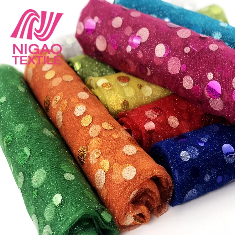 
Wholesale multicolor 100%Polyester polka dot mesh fabric sequin fabric tulle for TUTU Dress 