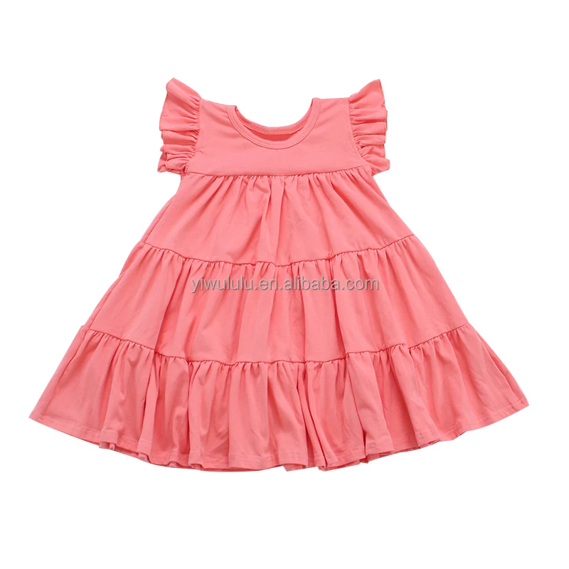 knee length children dress soft cream cotton kids girls dress for summer
