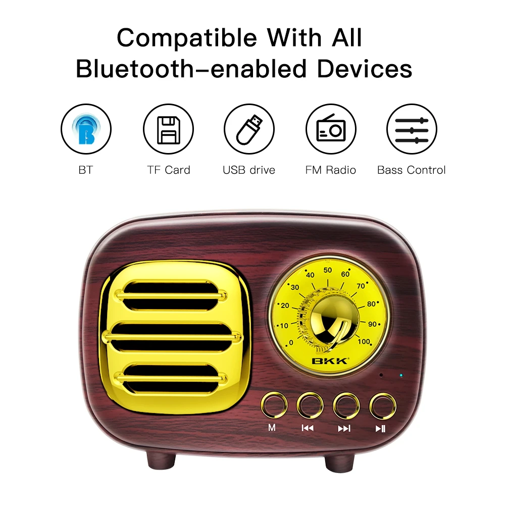Best Price Vintage Am Fm Radio Speaker Bluetooth with USB  MP3 Player  Portable Wooden Classic Radio Retro Radio FM