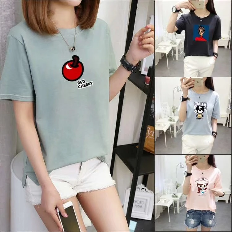 
plus size low price wholesale printed women summer cotton t shirts OC93 