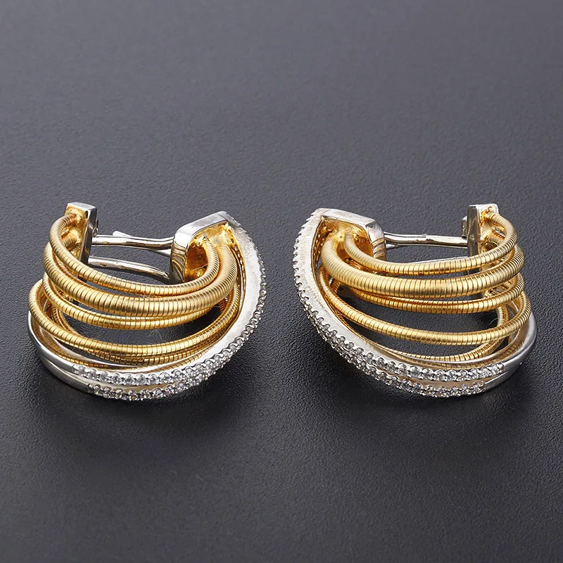 Moden tubogas silver earrings jewelry italy design hoop zircon earrings 18k gold rope cuff earrings s925 silver stud Party women