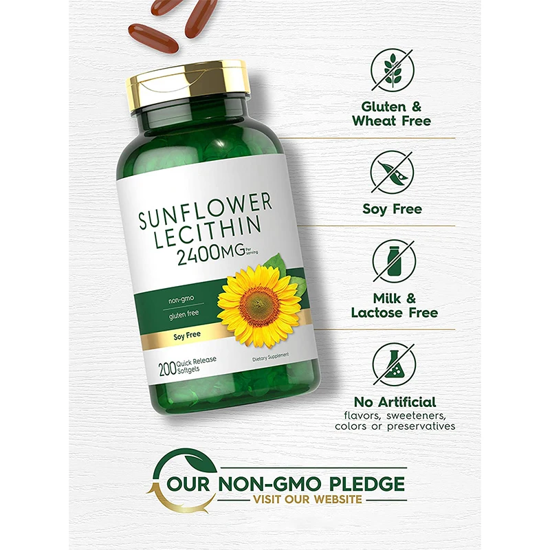 Частная марка Sunflower Lecithin 2400 мг 200 мягкие гели богатые фосфатидилхолин безглютеновая добавка для