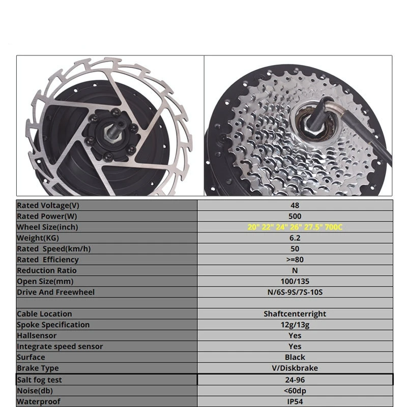 Auto Electric Bicycle Wheel  with motor 48V 500W F39 F40 ebike Wheel motor
