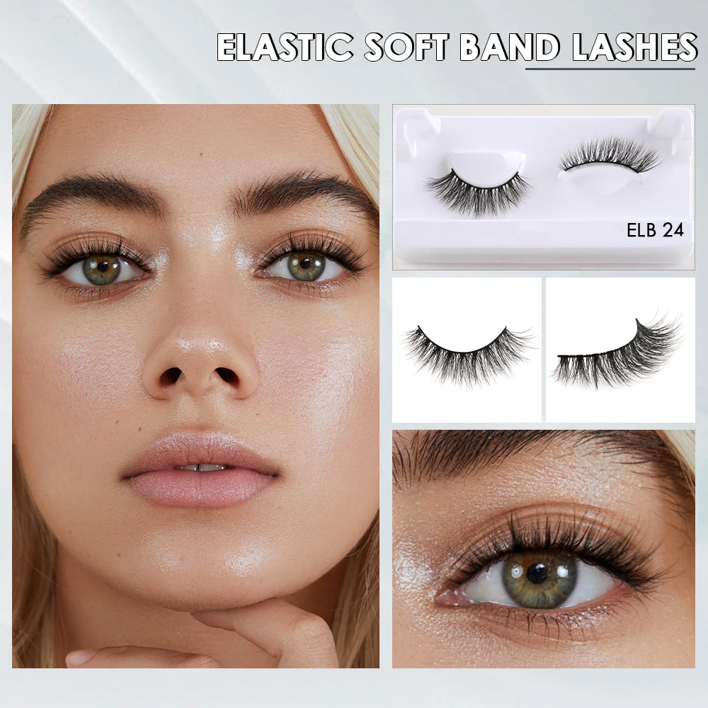 elastic black band high quality pbt fiber wispy faux mink eyelash vendor handmade false natural strip lashes