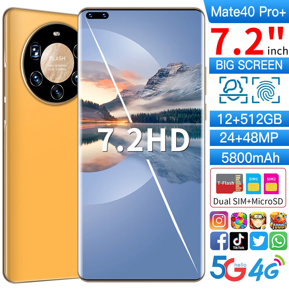  Горячая распродажа! Коврики 40 Pro + мобильный телефон Android 10 0 сотовый Mate40 смартфон 7 2