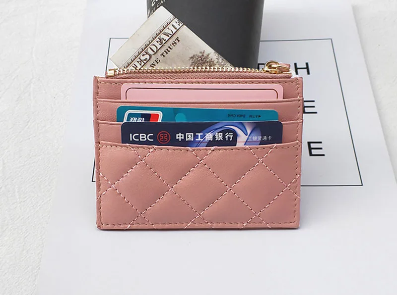 Custom Logo Coin Purse Pocket Leather Slim Wallet Genuine Leather ID Credit Card Holder With Zipper