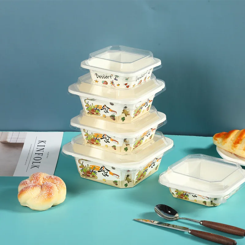 Octagonal Paper Bowl 32oz OEM Logo Print Service Windows Kraft Paper Bowls White Paper Bowl 1500ml