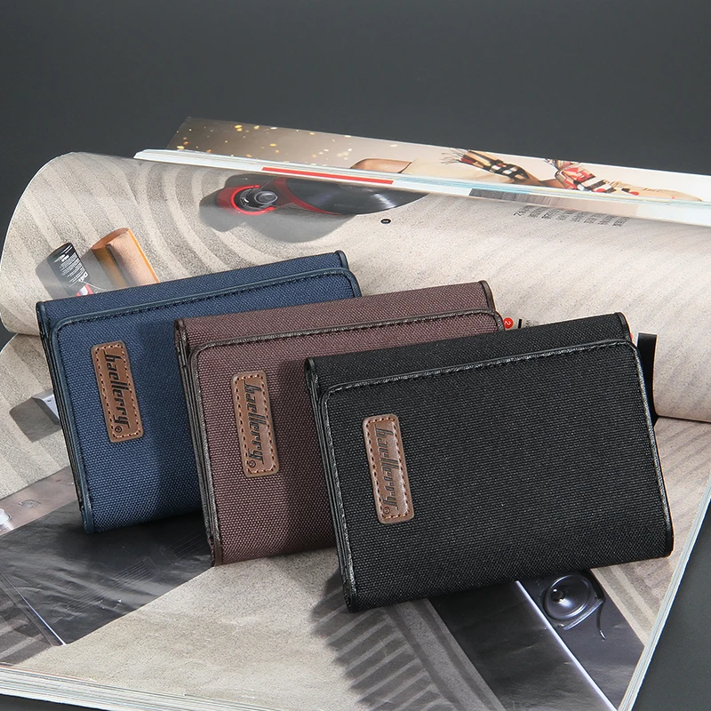 Fashion Baellerry PU Leather Business With Card Holder Mens Short Three Fold Wallet Men