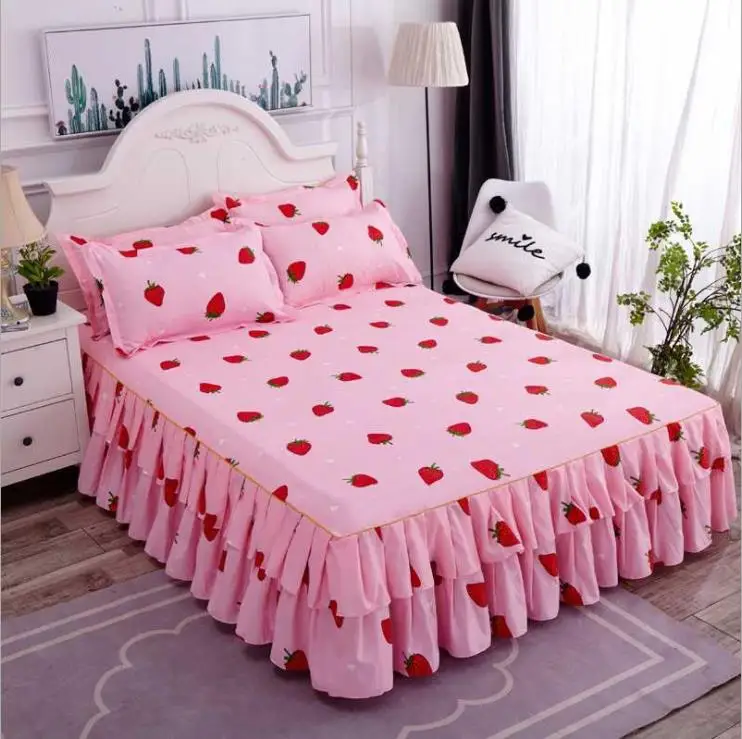 100% Polyester Fibres Quilt Cover Bedding Sets Fashion Floral Bedsheets Korean Style Fitted Bed Set