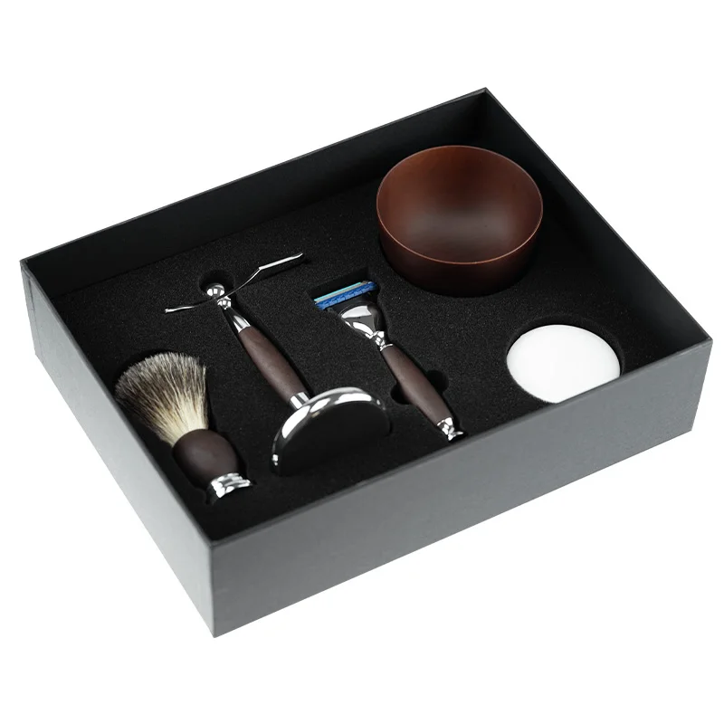 2024 Hot Sale Stainless Steel Traditional Manufacturing Factory Make Fast Delivery Barber Shaving Brush Razor Stand Set