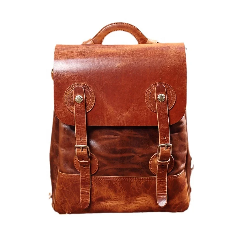 New High-end Italian High Fat Vegetable Tanned Cowhide Leather Backpack Computer Bag Student Backpack Travel Bag