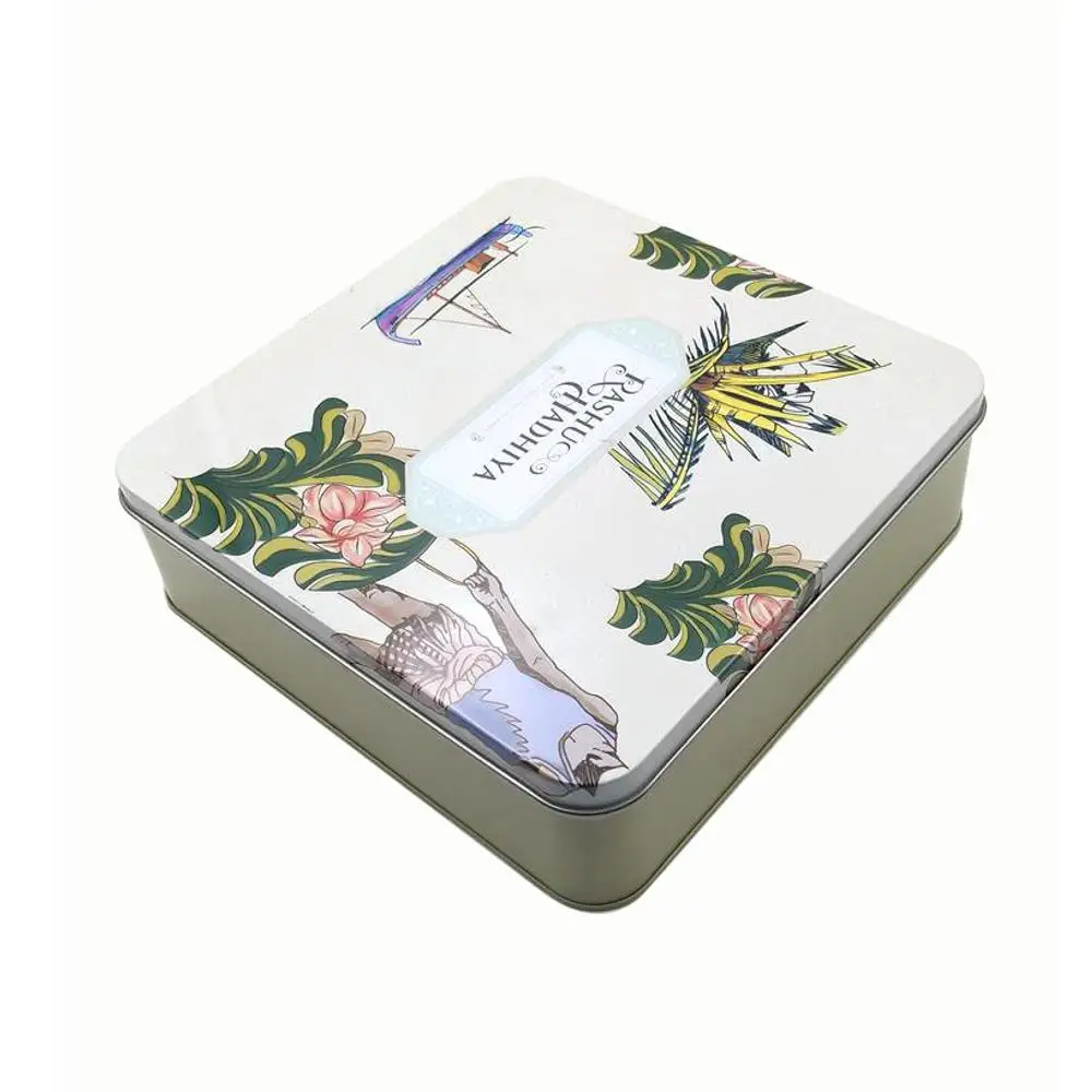 Wholesale custom custom can box tin for cookies square metal can for cookies packaging
