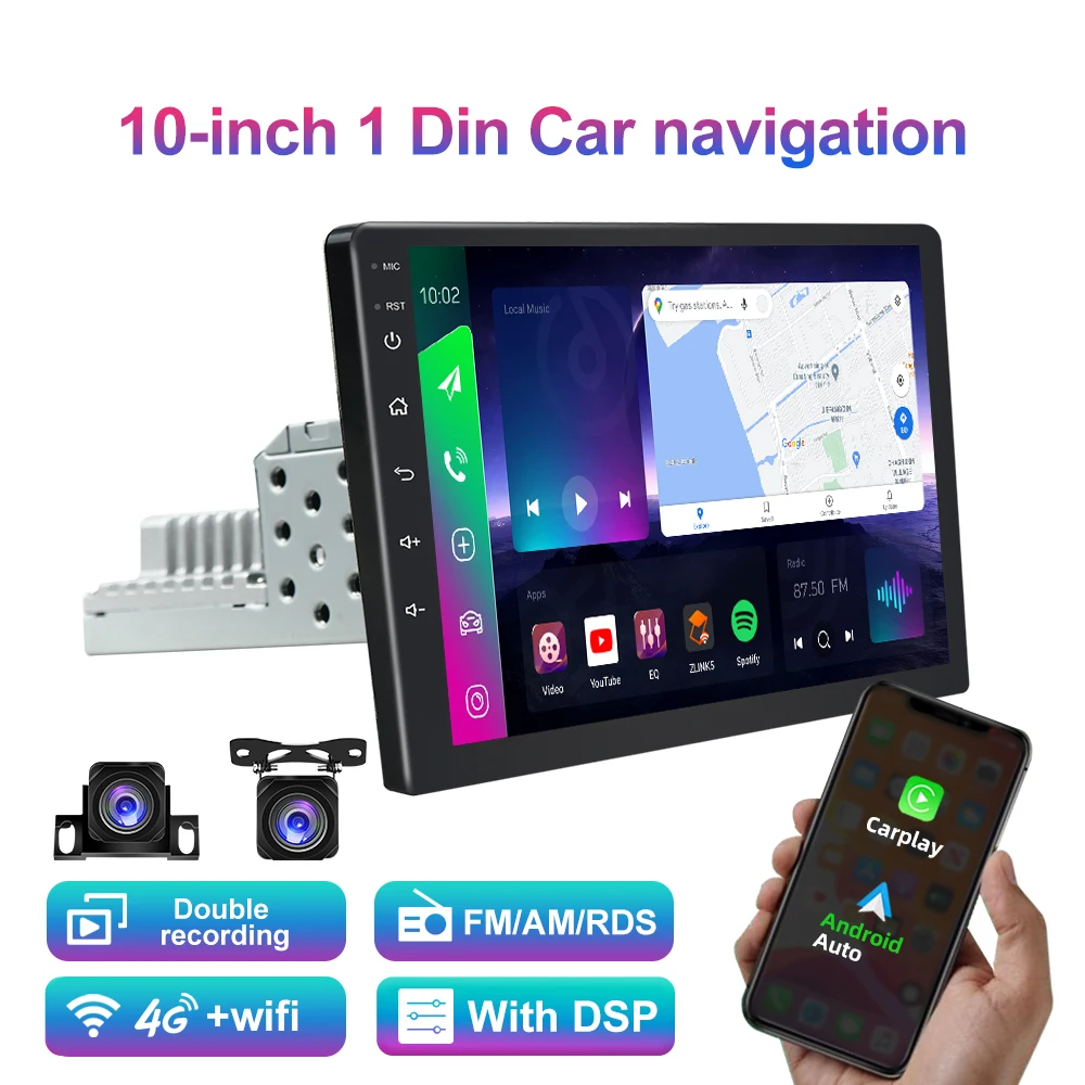Universal single 1DIN Android GPS IPS 9/10.1 inch car radio1280*720 8- Core 4+64GB 4G Carplay RDS Car DVD player
