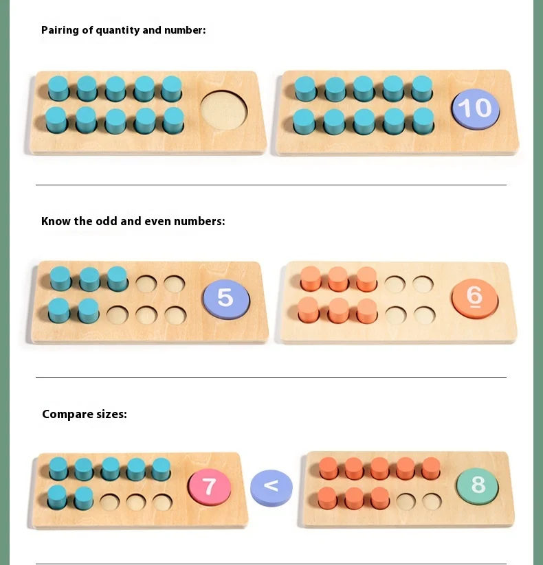 Wooden Ten-Frame Set Math Manipulatives, Addition and Subtraction Montessori Math Games for Children,Children Toys
