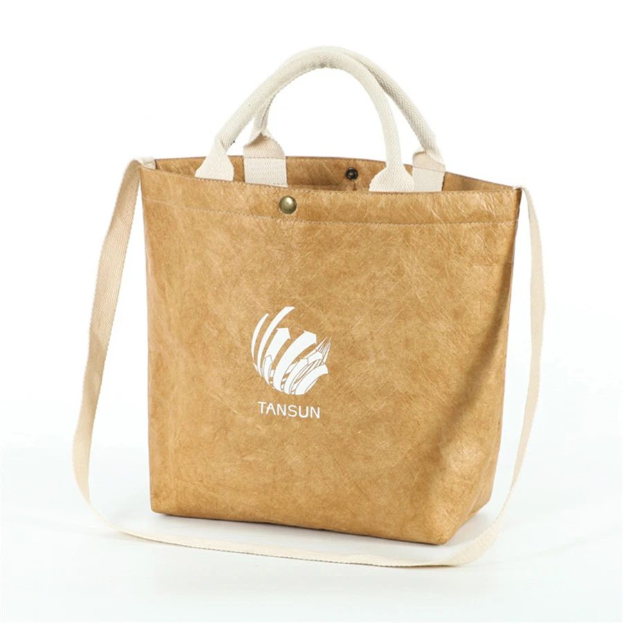 Custom Large Folding Waterproof Reusable Washable Brown Dupont Shopping Tote Tyvek Paper Bags with Logo Printing Zipper Pockets