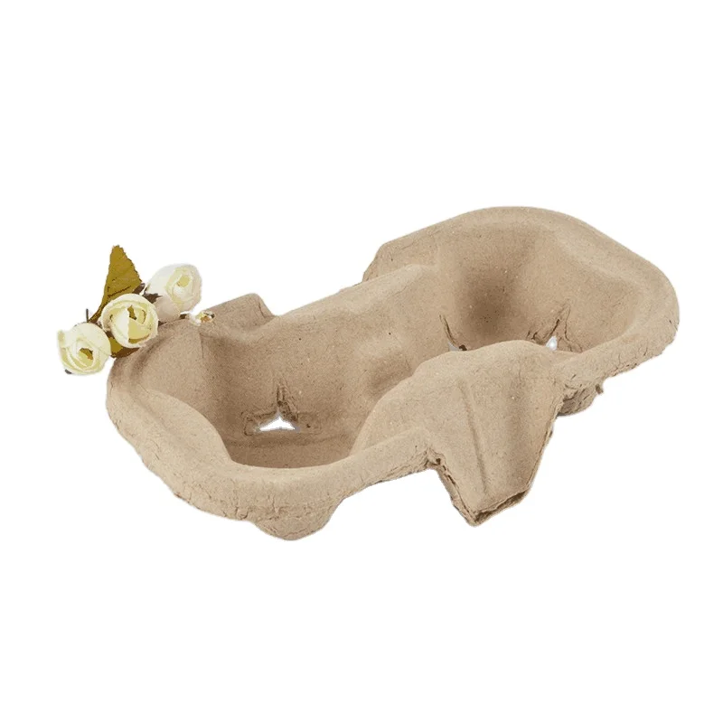 Coffee Cup Holder Disposable Tea Coffee Drink Paper Pulp Carrier Holder Carry 2 Cup Tray