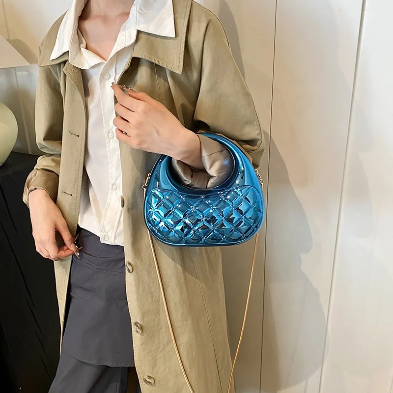 Fashion Women Acrylic Clutch Purse Half Moon Woman Bag Chain Shoulder Evening Handbag for Wedding Ladies Gold Moon Sling Purses