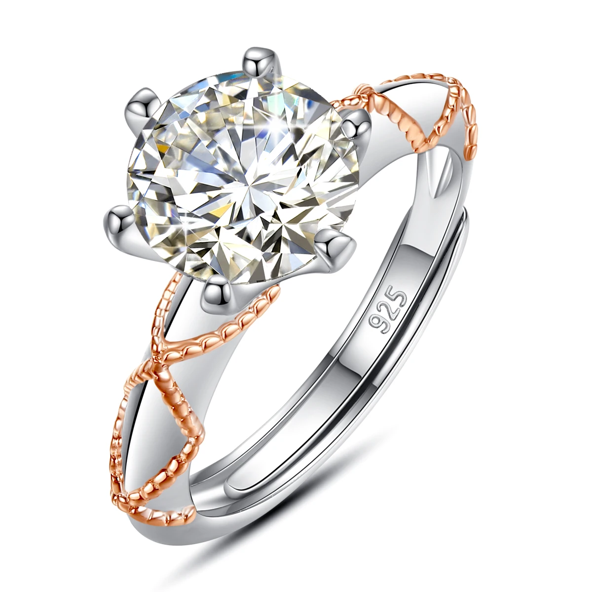 Luxurious love filigree engagement rings women anillos de mujer jewelry white color round diamond S925 Silver Ring adjustable
