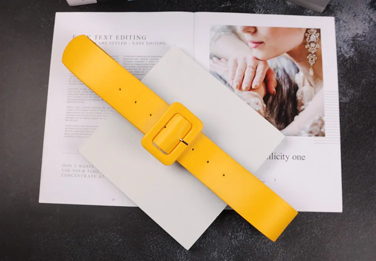2019 New Fashion Accessories Casual Female Solid Plastic Head Smooth Buckle Stylish Candy Color PU Leather Belt Yellow