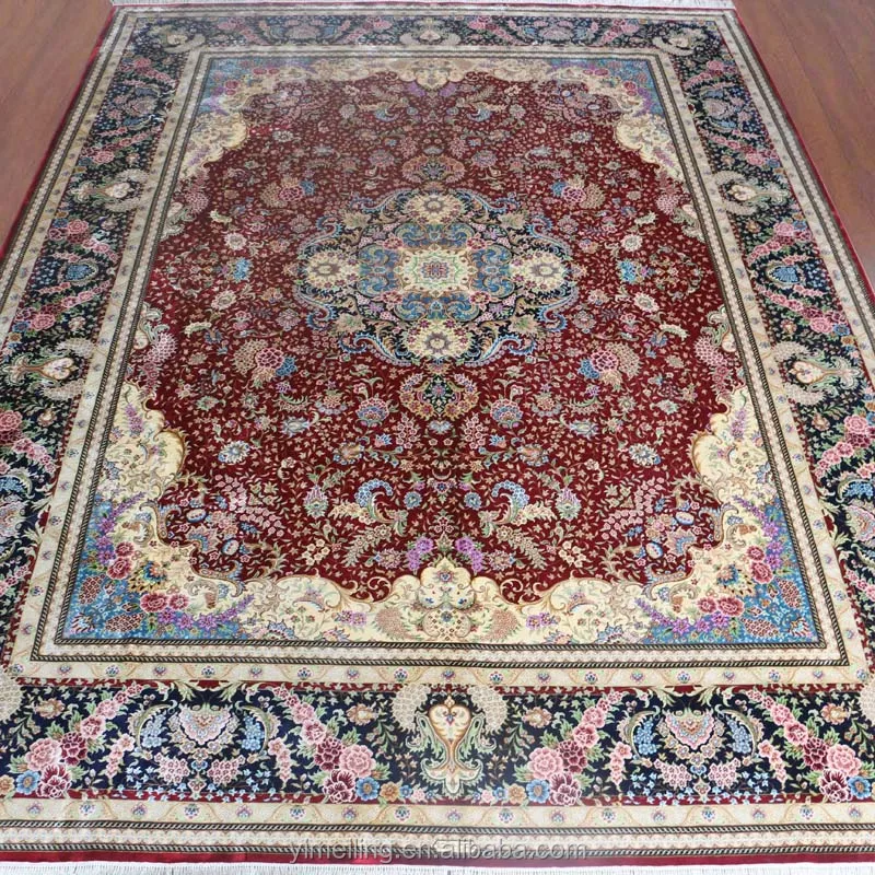 Traditional Vintage Red Handmade Silk Persian Carpets and Rugs Hand Knotted for Living Room