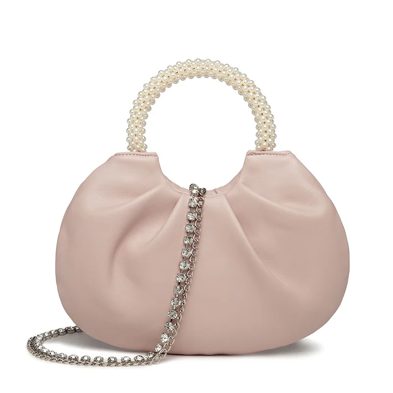 Trend cloud bag folds new pearl ring handbag shoulder messenger bag chain female bag