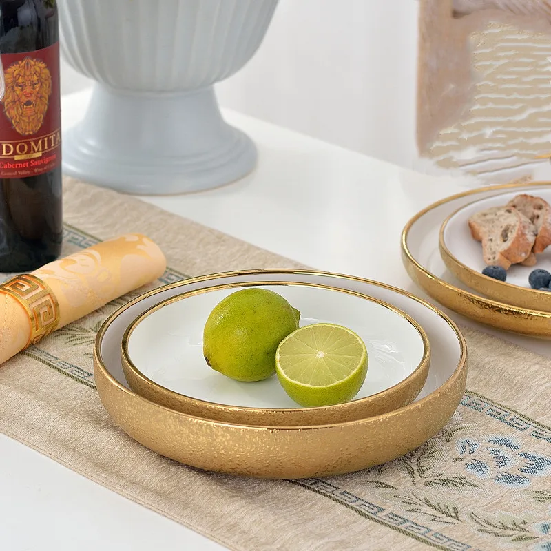 
Mfashion Nordic Luxury golden porcelain Ceramic tableware soup bowls and dishes dinner plates set 