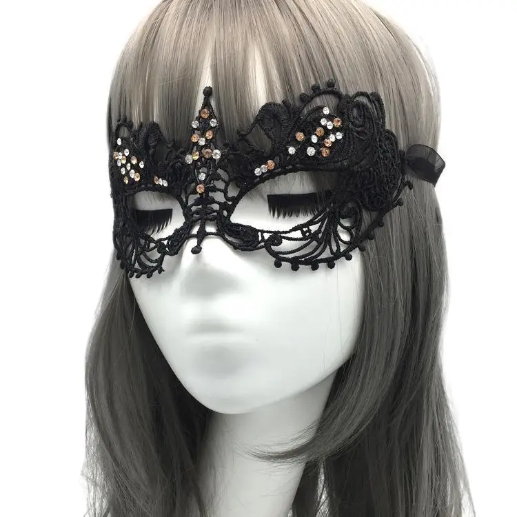 New Halloween Props Half Face Mask Prom Female Sexy Black Diamond Lace Sexy Eye Mask