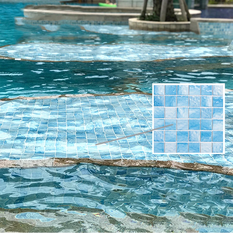 Wholesale porcelain Water ripple mosaic tile 300x300 glazed aqua blue ceramic mosaic swimming pool tiles
