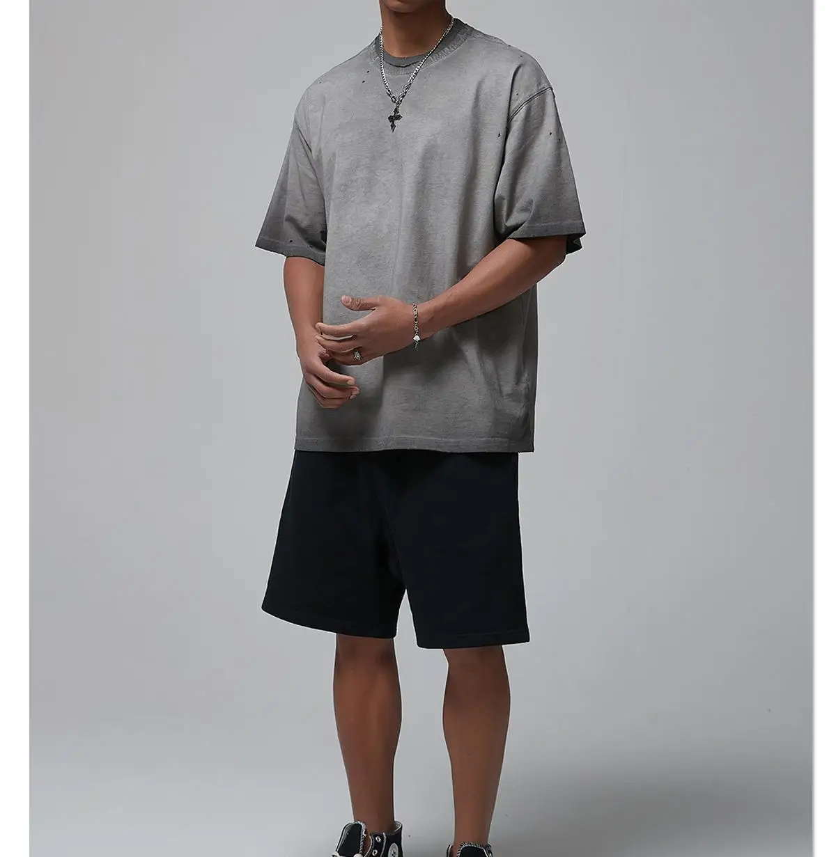 Custom Round Neck Acid Wash T shirt 100 Cotton Oversized Washed Tshirts Heavyweight T-shirt