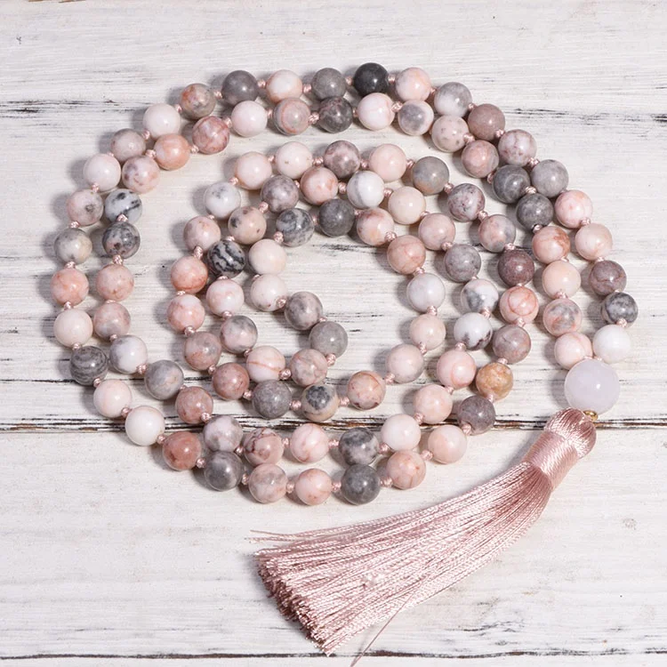 Оптовая продажа длинное ожерелье с четками ручное плетение 108 Mala Bead ожерелья кисточками полудрагоценные камни для медитации
