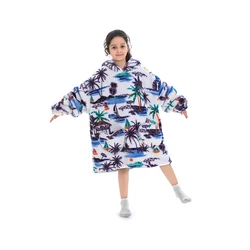 RTS multi color print custom teens super soft warm fleece sherpa pocket kids oversize hoodie blanekt