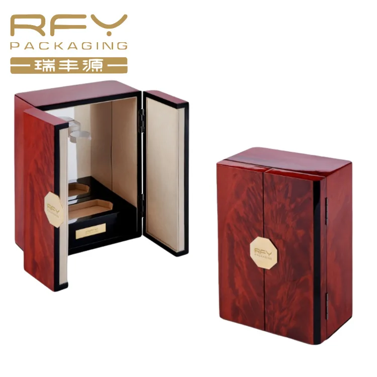 Custom Wooden Wine Box Gold Stamped Sublimation Wine Box Cherry Wood High Glossy Wooden Wine Bottle Gift Box