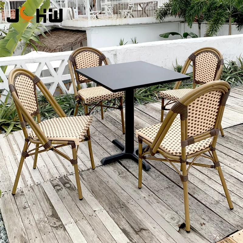 French Style Outdoor Restaurant Cafe Bistro Rattan Chair Wicker Stackable Garden furniture Chair
