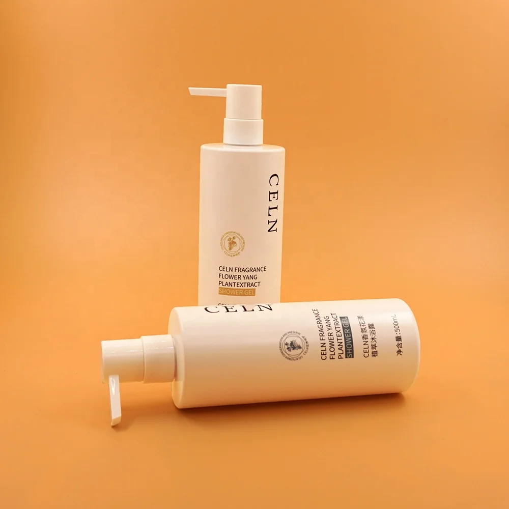 Hot Sale PET White Cylindrical Flat Shoulder Shampoo Bottle Body Wash Sprayer Pump Bottle 500ml 17oz